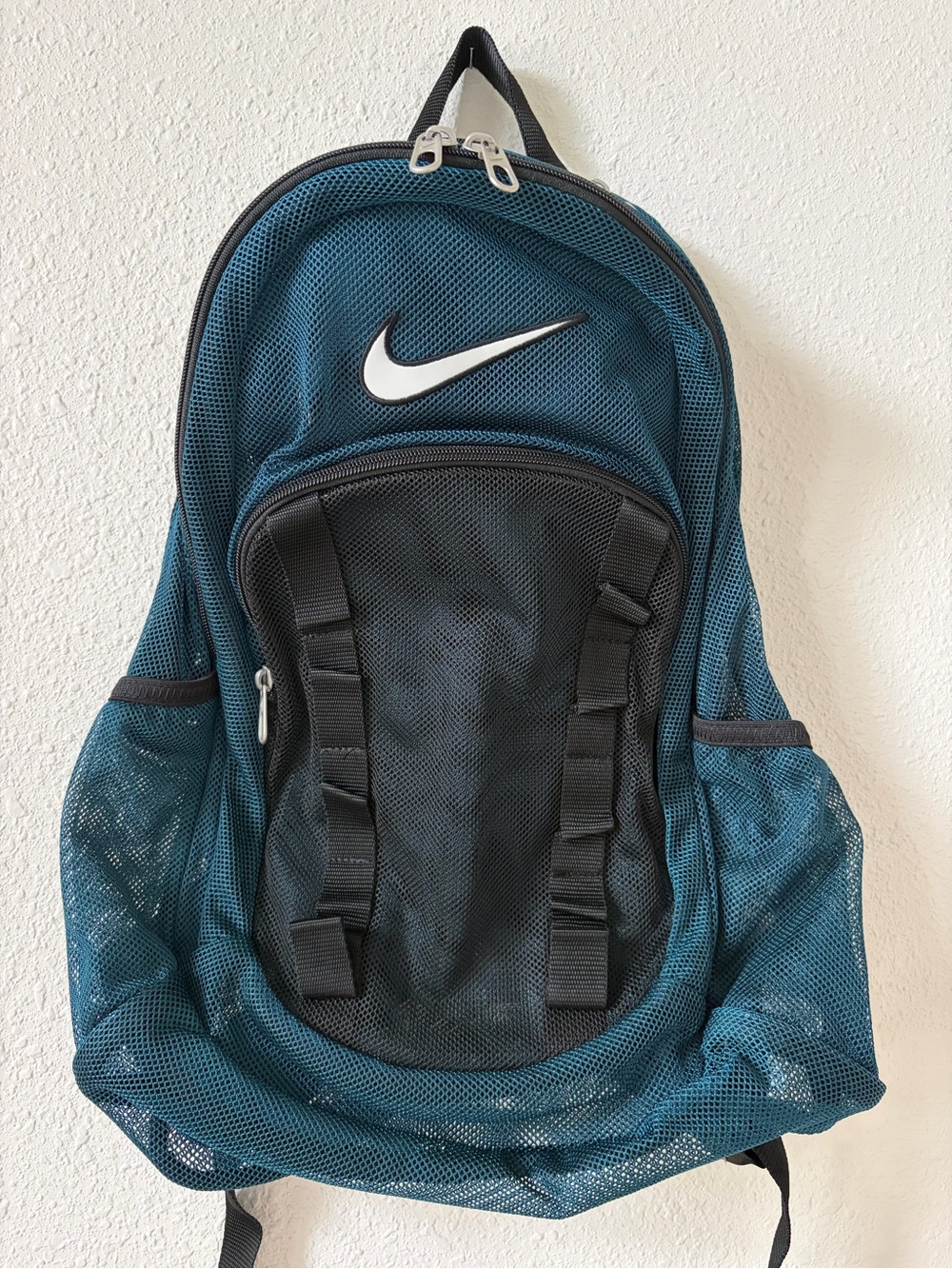 Nike Mesh Backpack Black Blue Green Sports School Bag Swoosh Multi Zip Pockets